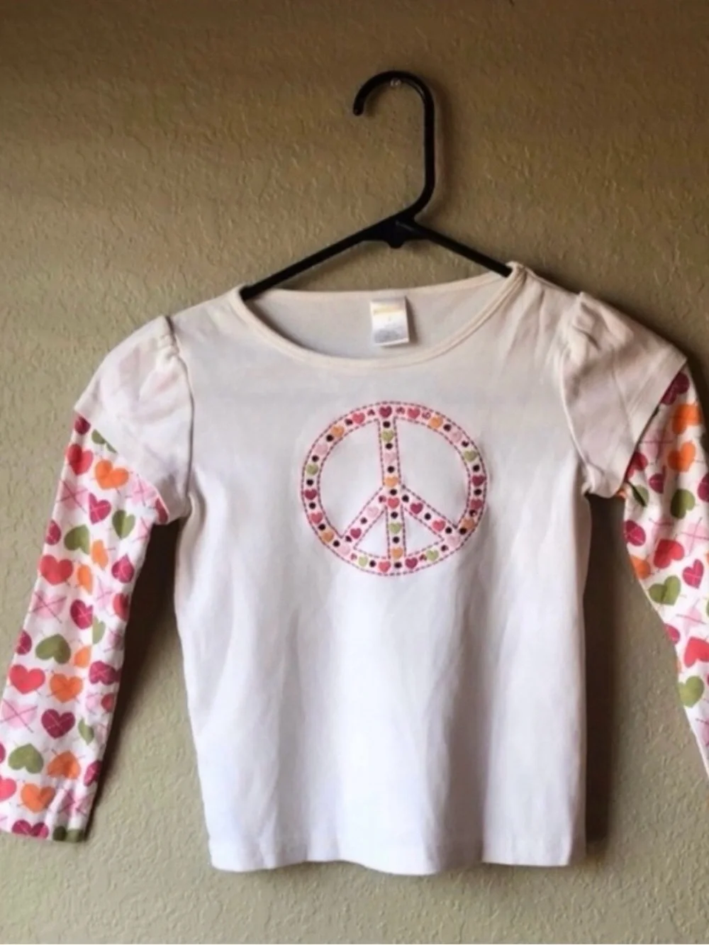 Gymboree Shirt Girls Y2K Peace & Hearts Long Sleeve Faux Layered Top Girls Sz 6